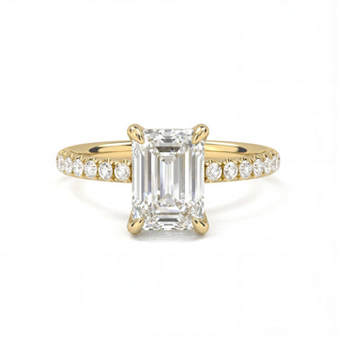 Prong Pavé Solitaire Emerald Cut Diamond Ring - Beyon Diamond