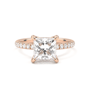 Prong Pavé Solitaire Princess Cut Diamond Ring - Beyon Diamond