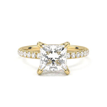 Prong Pavé Solitaire Princess Cut Diamond Ring - Beyon Diamond