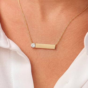 Sideways Engravable Diamond Bar Necklace 0.25CT - Beyon Diamond