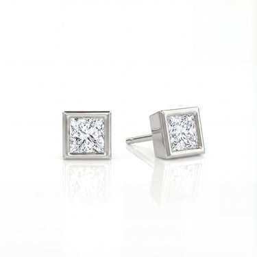 Solitaire Princess Cut Diamond Earring in Bezel Setting - Beyon Diamond