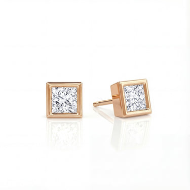 Solitaire Princess Cut Diamond Earring in Bezel Setting - Beyon Diamond