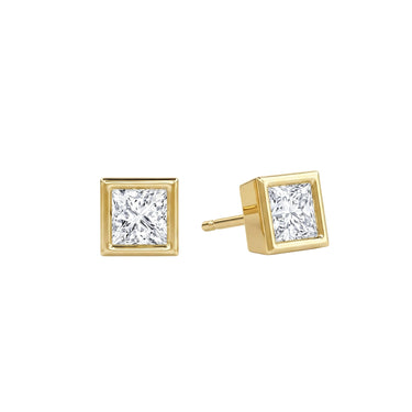 Solitaire Princess Cut Diamond Earring in Bezel Setting - Beyon Diamond