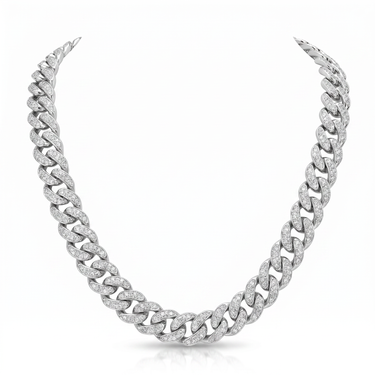 8mm 3.29CTW Sterling Silver Diamond Pave Cuban Chain