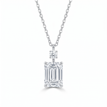 Emerald and Round Cut Diamond Pendant Necklace