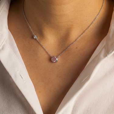 Bezel Setting Round Cut Pink Diamond Solitaire Necklace