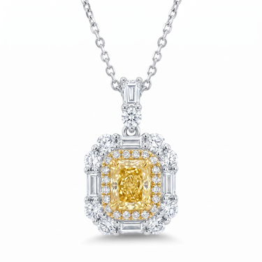 Fancy Yellow Cushion Diamond Halo Pendant Necklace