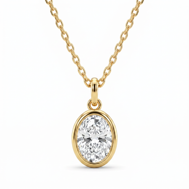 Bezel Oval Solitaire Diamond Pendant Necklace