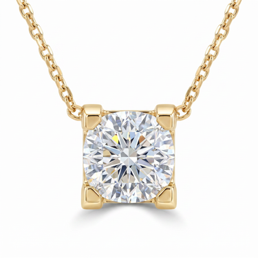 Round Cut Ox Head Solitaire Diamond Necklace