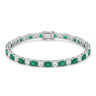 Lab Grown Emerald and Round Cut Diamond Tennis Bracelet 5CTW-7CTW