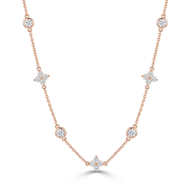 Bezel Set Round and Clover Diamond Station Necklace