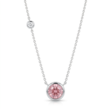 Bezel Setting Round Cut Pink Diamond Solitaire Necklace