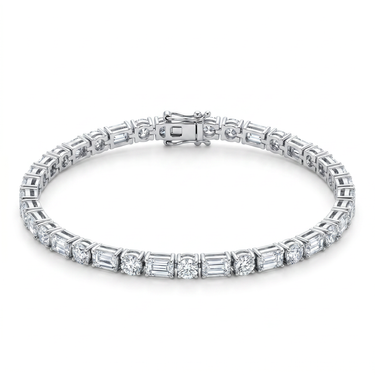 East West Emerald and Round Cut Tennis Bracelet