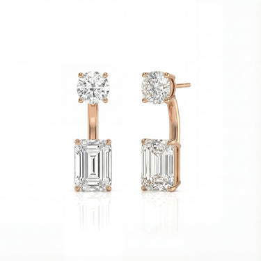 Toi et Moi Round and Emerald Diamond Front - Back Stud Earrings - Beyon Diamond