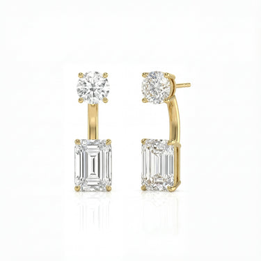 Toi et Moi Round and Emerald Diamond Front - Back Stud Earrings - Beyon Diamond