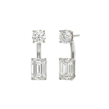 Toi et Moi Round and Emerald Diamond Front - Back Stud Earrings - Beyon Diamond