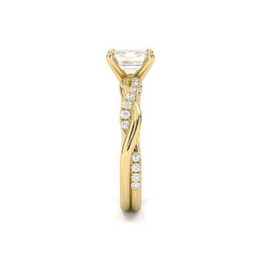 Twisted Side Stone Solitaire Asscher Cut Diamond Ring - Beyon Diamond
