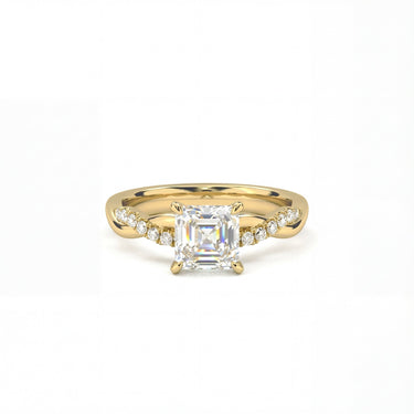 Twisted Side Stone Solitaire Asscher Cut Diamond Ring - Beyon Diamond