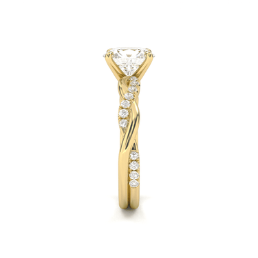 Twisted Side Stone Solitaire Cushion Cut Diamond Ring - Beyon Diamond