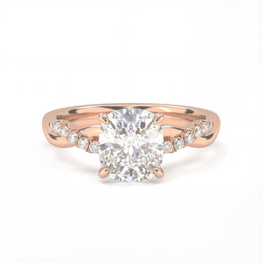 Twisted Side Stone Solitaire Cushion Cut Diamond Ring - Beyon Diamond