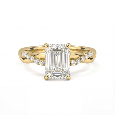 Twisted Side Stone Solitaire Emerald Cut Diamond Ring - Beyon Diamond