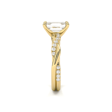 Twisted Side Stone Solitaire Emerald Cut Diamond Ring - Beyon Diamond