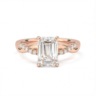 Twisted Side Stone Solitaire Emerald Cut Diamond Ring - Beyon Diamond