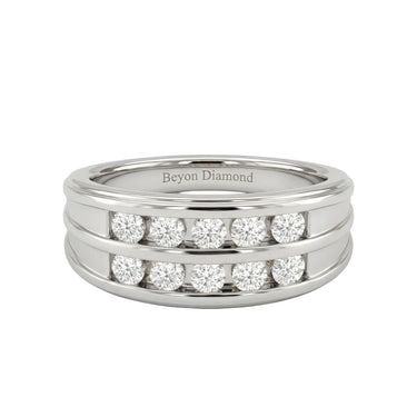 Two - Tone Channel Set 2 Row Diamond Men's Ring - Beyon Diamond