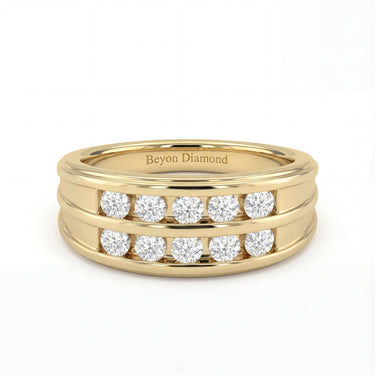 Two - Tone Channel Set 2 Row Diamond Men's Ring - Beyon Diamond