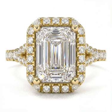 Vintage Halo Pavé Emerald Cut Diamond Ring - Beyon Diamond