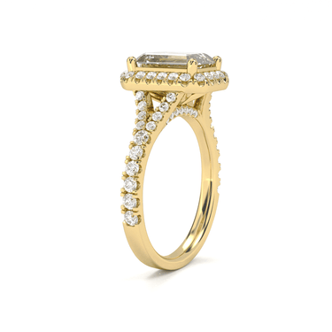Vintage Halo Pavé Emerald Cut Diamond Ring - Beyon Diamond
