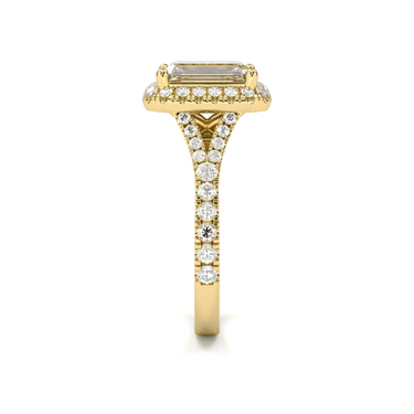 Vintage Halo Pavé Emerald Cut Diamond Ring - Beyon Diamond