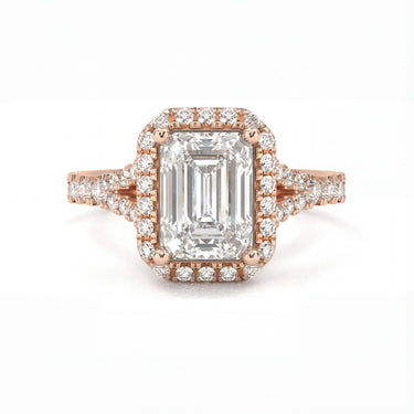 Vintage Halo Pavé Emerald Cut Diamond Ring - Beyon Diamond