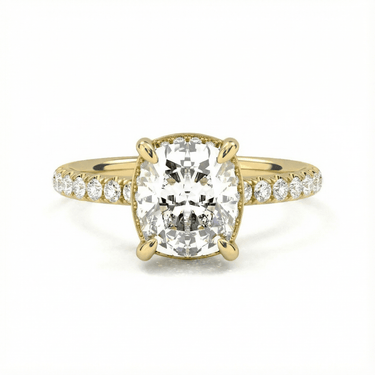 Vintage Pavé Hidden Halo Cushion Cut Diamond Ring - Beyon Diamond
