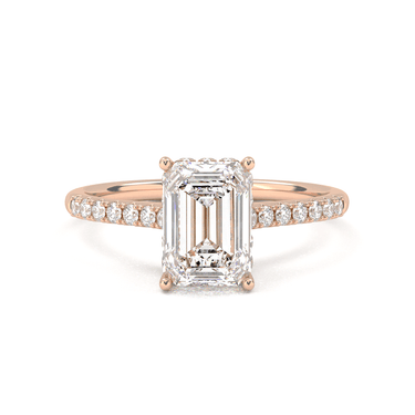 Vintage Pavé Hidden Halo Emerald Cut Diamond Ring - Beyon Diamond