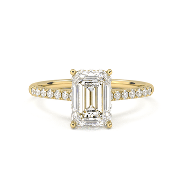 Vintage Pavé Hidden Halo Emerald Cut Diamond Ring - Beyon Diamond