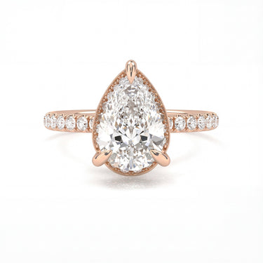 Vintage Pavé Hidden Halo Pear Cut Diamond Ring - Beyon Diamond