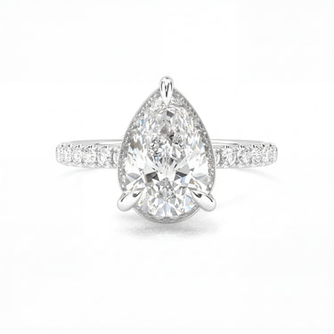 Vintage Pavé Hidden Halo Pear Cut Diamond Ring - Beyon Diamond