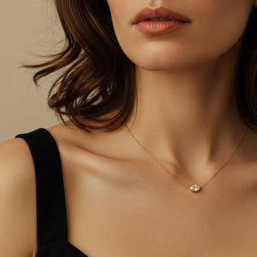 Bezel Oval Diamond Solitaire Necklace - Le Bezel 