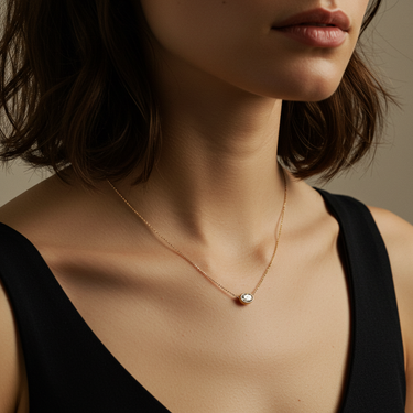 Bezel Oval Diamond Solitaire Necklace - Le Bezel 