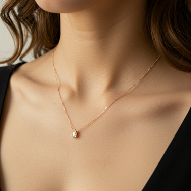 Pear Diamond Solitaire Necklace - Le Bezel 